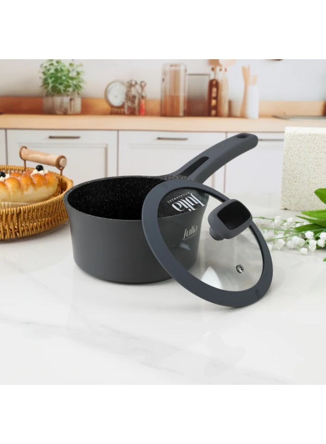 Julia Elite Edge Saucepan 16cm with Lid - Grey - Black Granite Non-Stick - Induction Ready - Image 1
